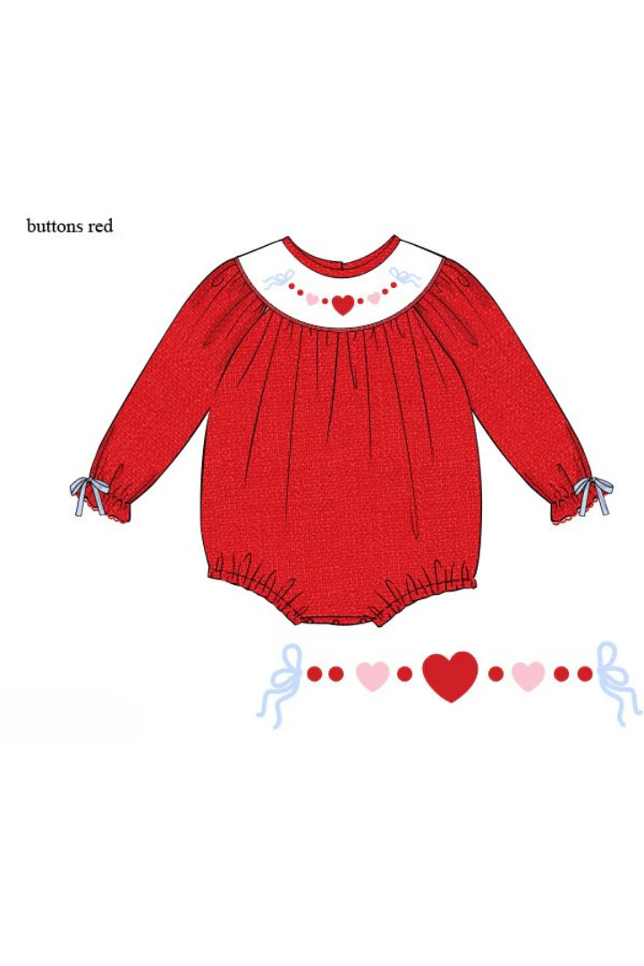 Smocked Bullion Sweet Heart Red Linen Bishop Bubble - Image 2