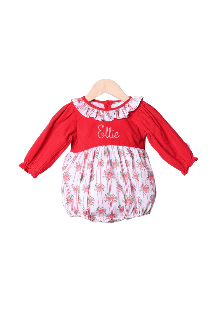 Sweet Holly Bow Red Corduroy Bubble