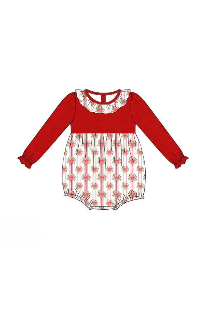Sweet Holly Bow Red Corduroy Bubble - Image 2
