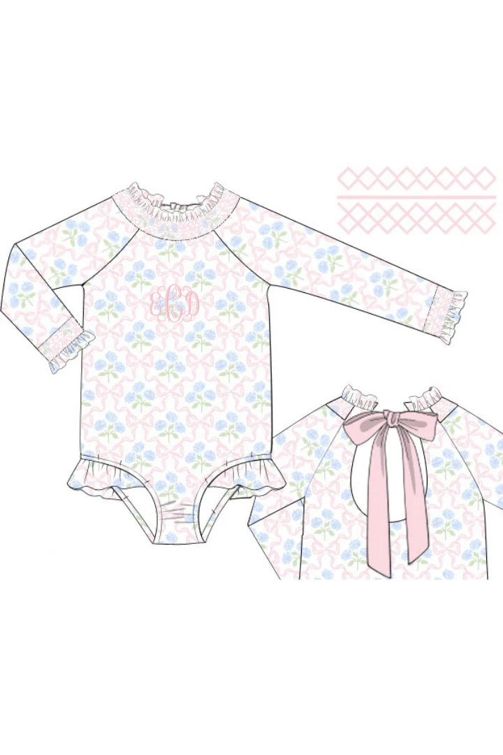 Sweet Hydrangea Bow Smocked Swimsuit - Image 3