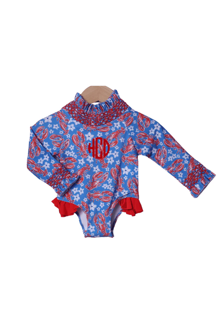 Sweet Lobster Red and Blue Smocked Swimsuit