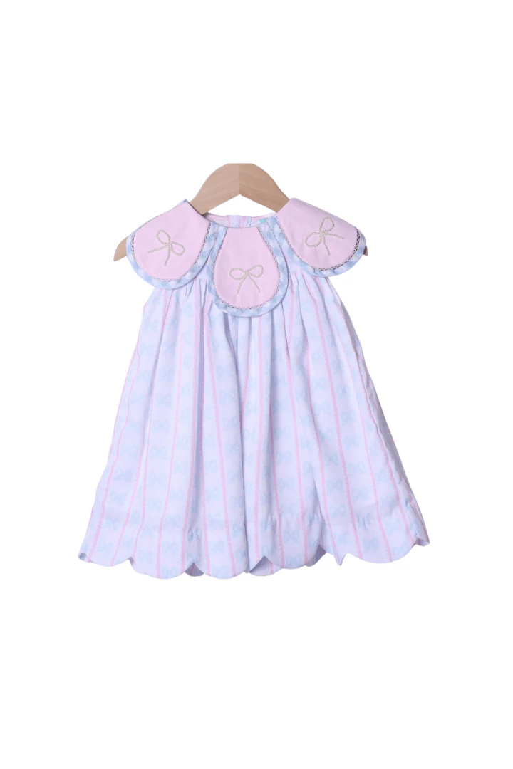 Sweet Scalloped Pearl Bow Tulip Dress