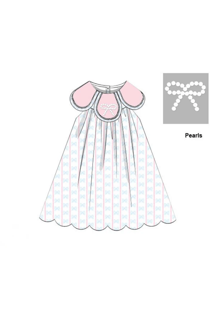 Sweet Scalloped Pearl Bow Tulip Dress - Image 3