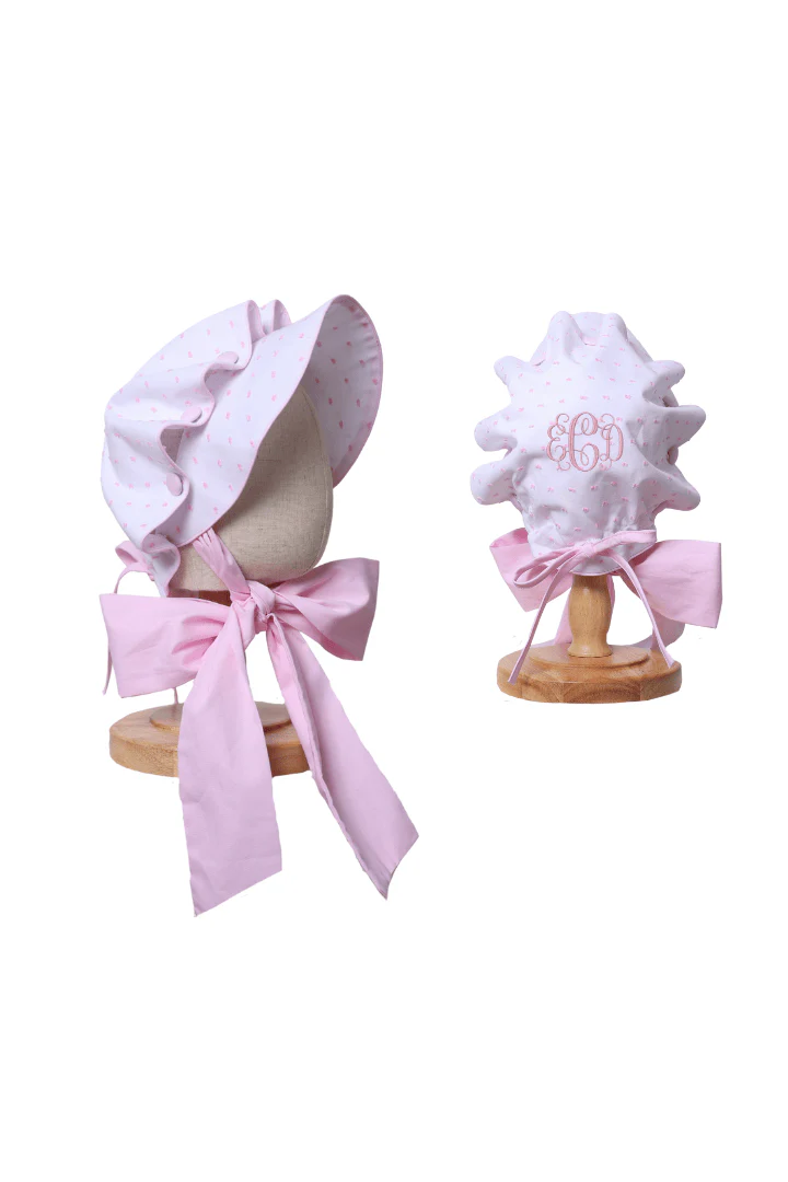 White and Pink Swiss Dot Bonnet