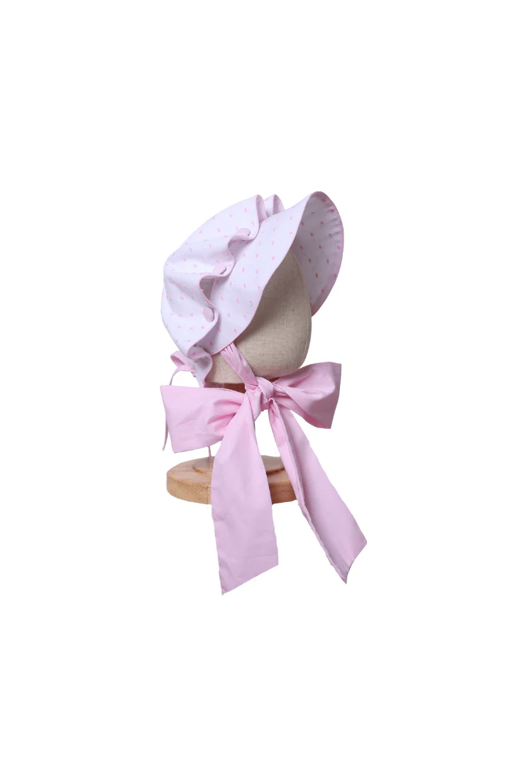 White and Pink Swiss Dot Bonnet - Image 2