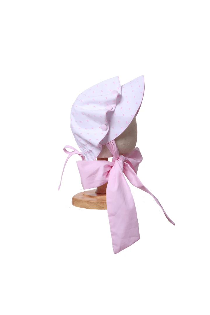 White and Pink Swiss Dot Bonnet - Image 3