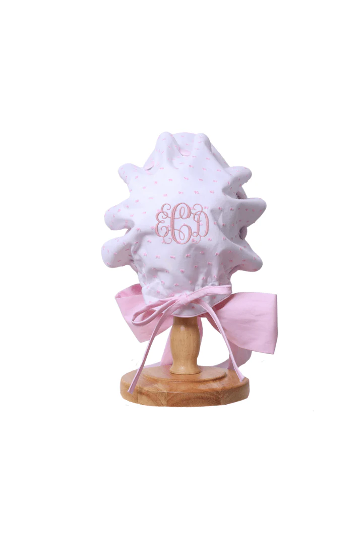 White and Pink Swiss Dot Bonnet - Image 4