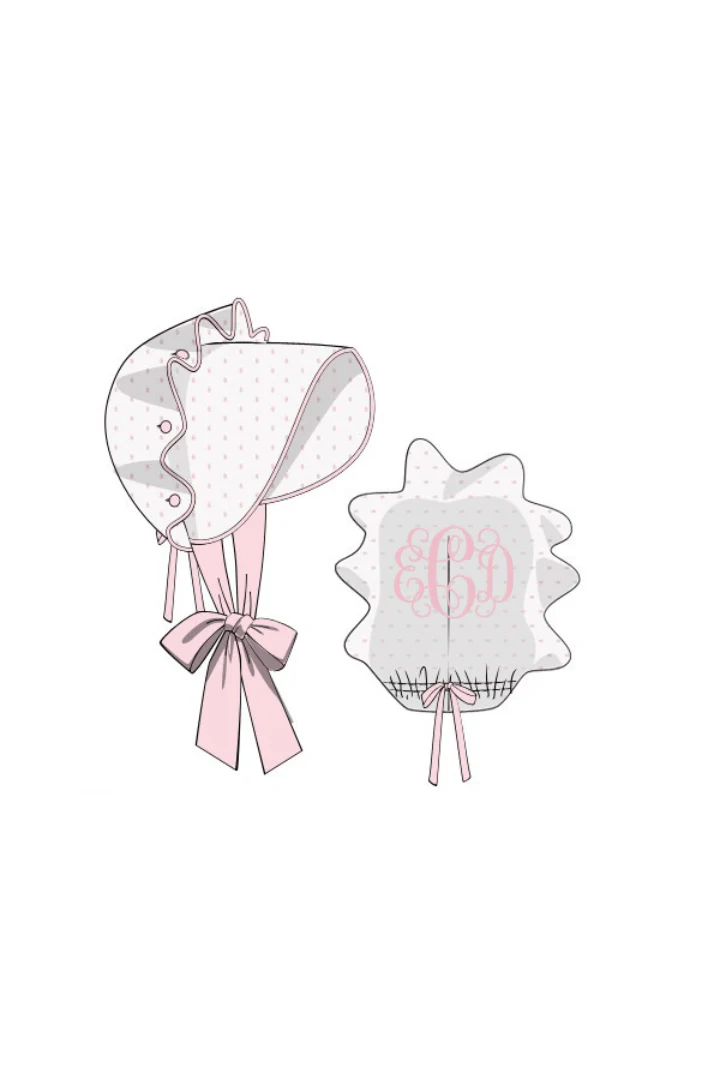 White and Pink Swiss Dot Bonnet - Image 5