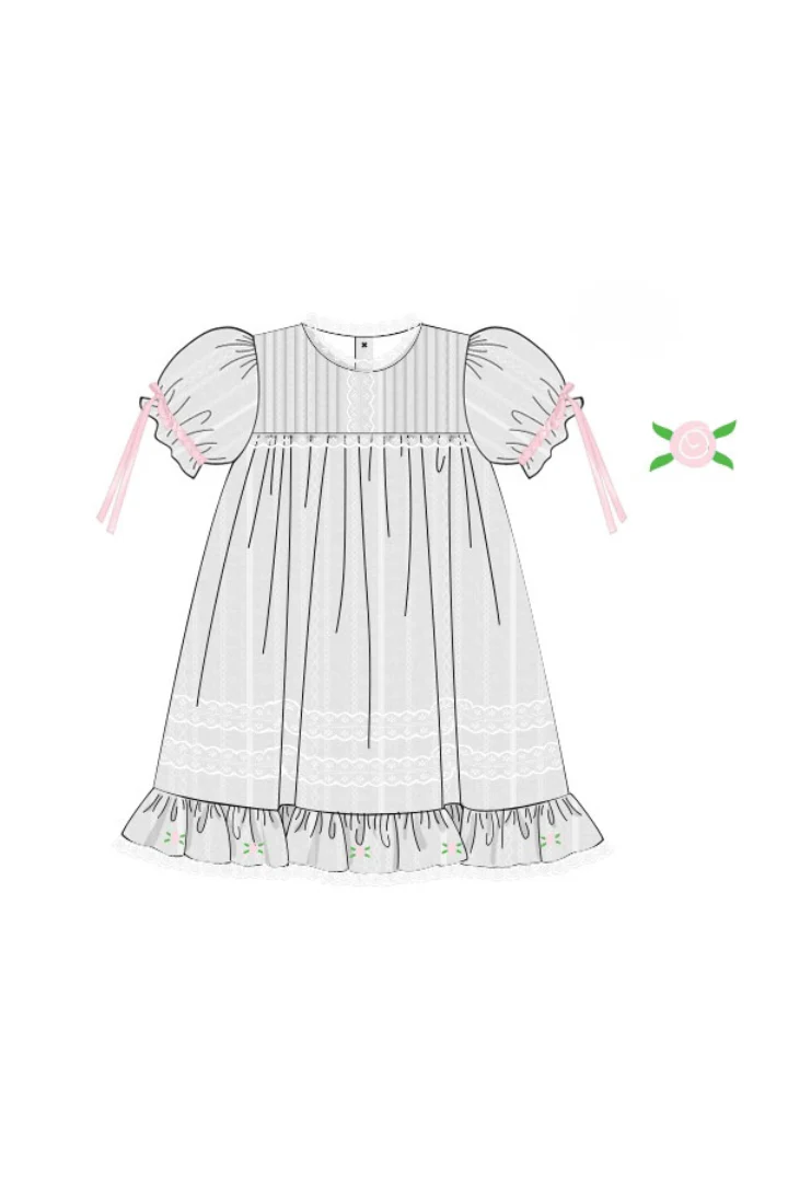 White Linen Heirloom Rosette Dress - Image 2