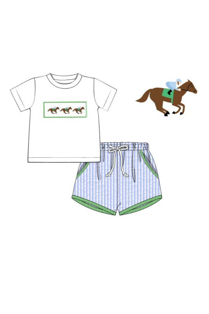 Smocked Blue Seersucker Derby Short Set - Image 3