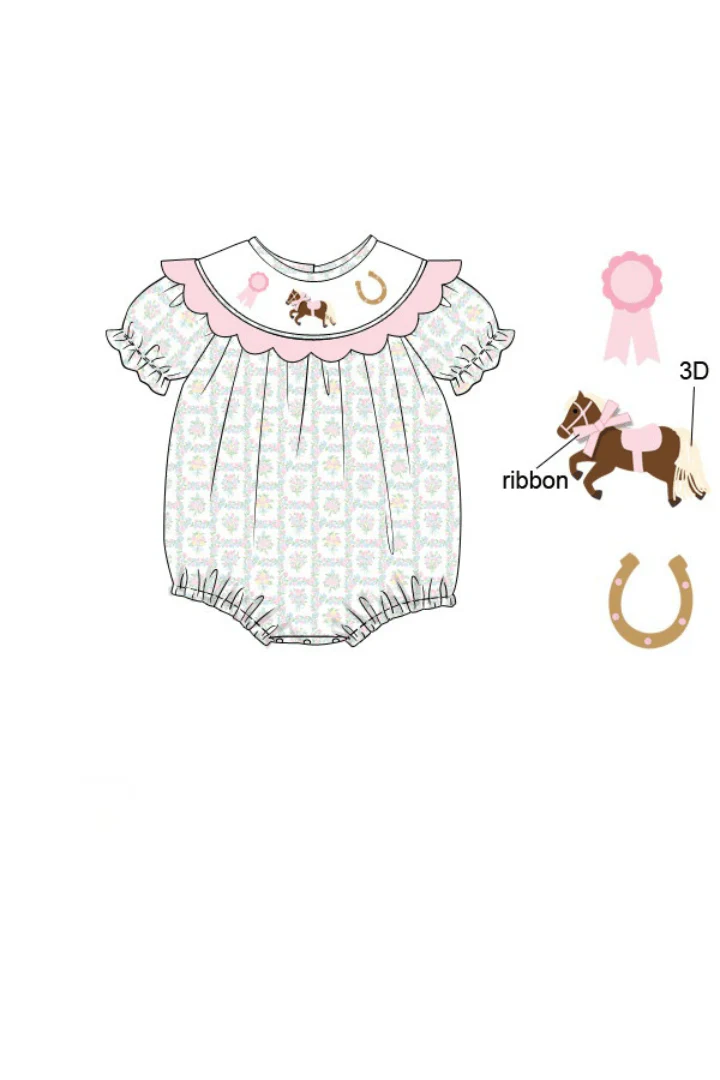 Smocked Winner's Circle Horse Pink Scalloped Bubble - Image 2