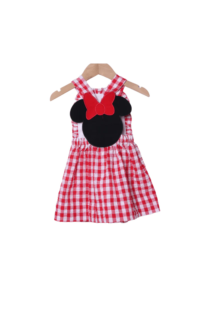 Red Gingham Mouse Applique Seersucker Dress - Image 2