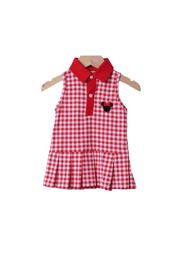 Embroidered Red Gingham Mouse Tennis/Park Dress