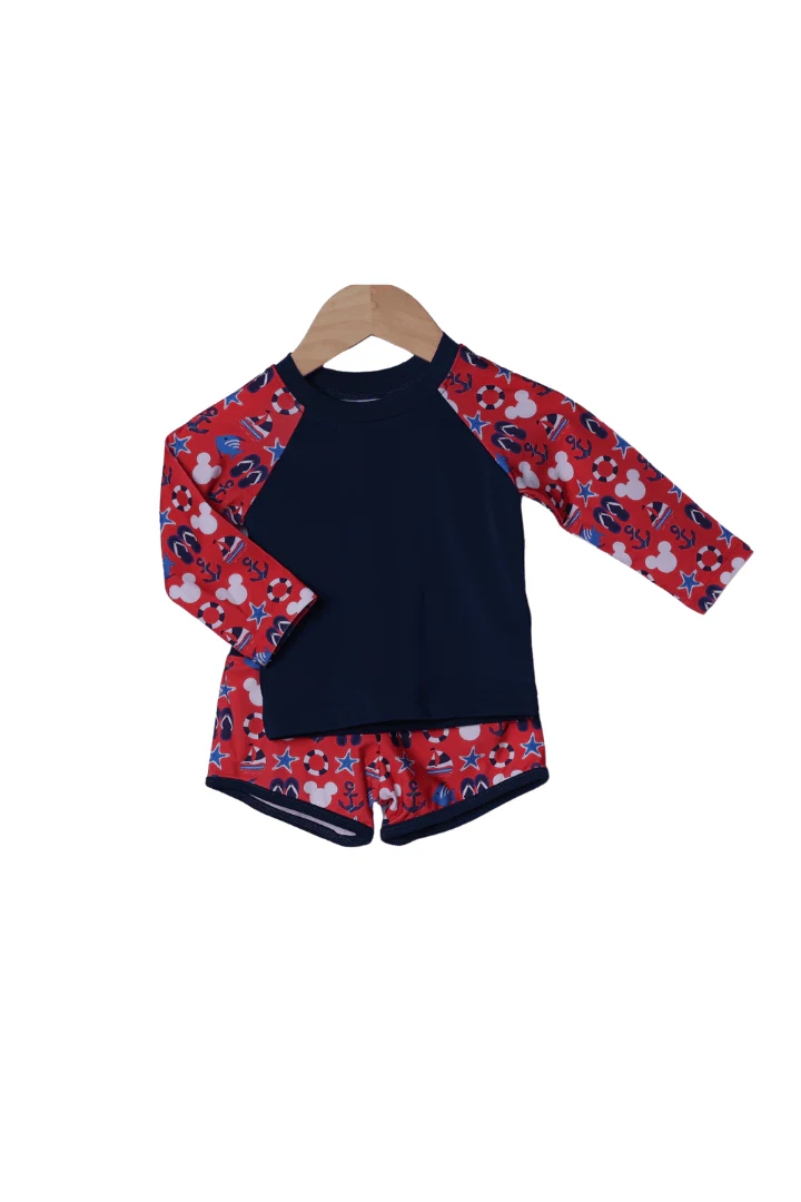 Sail Away Cruise Mouse Rashguard and Swim Trunks 2Pc Set