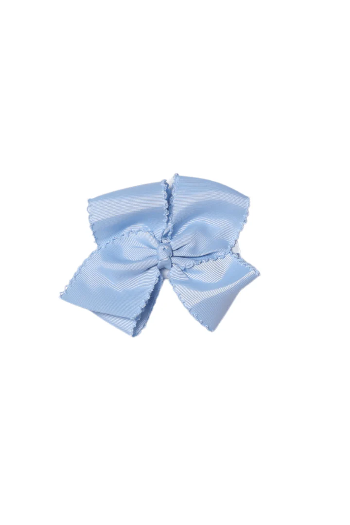 Scalloped Edge Grosgrain Bow Light Blue with Blue Trim