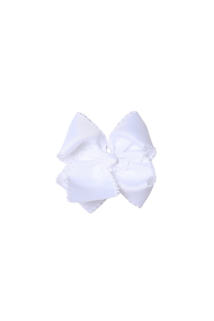 Scalloped Edge Grosgrain Bow White