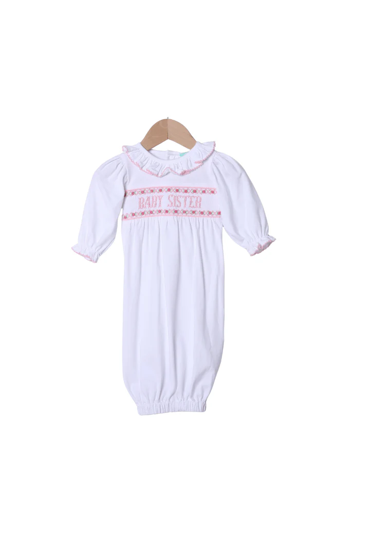 Smocked Baby Sister White Layette Gown