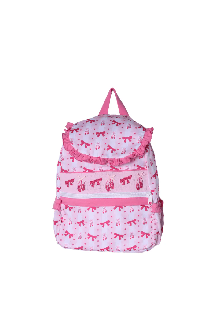 Smocked Ballet Bow Pink Ruffle Backpack