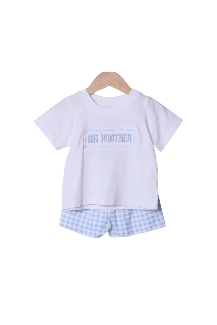 Smocked Big Brother Blue Gingham Short Set