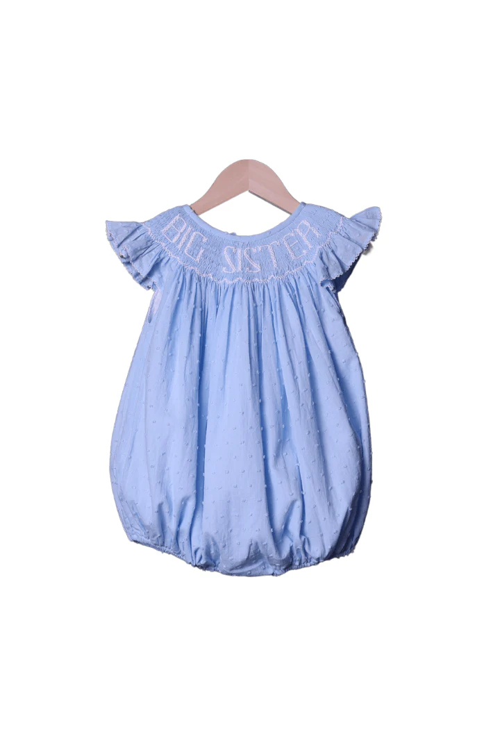 Smocked Big Sister Blue Swiss Dot Bubble