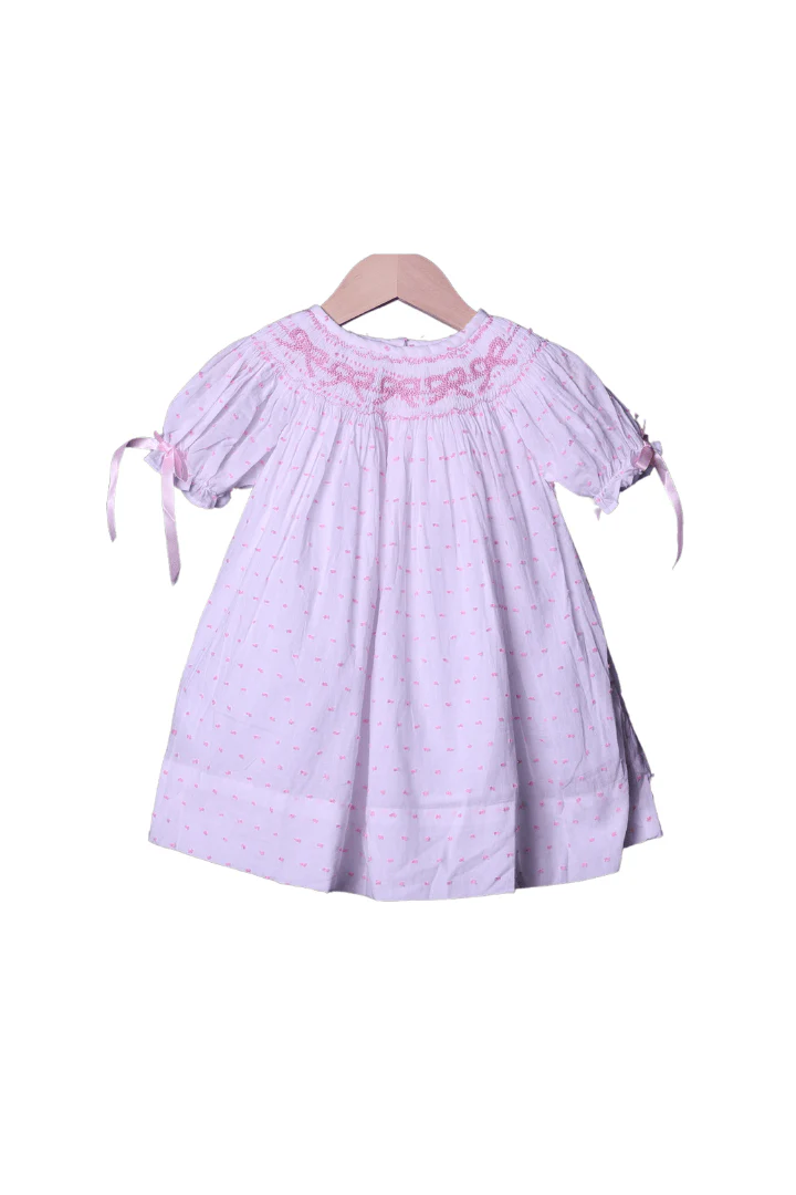 Smocked Classic Bow Swiss Dot Dress SHORT Sleeve