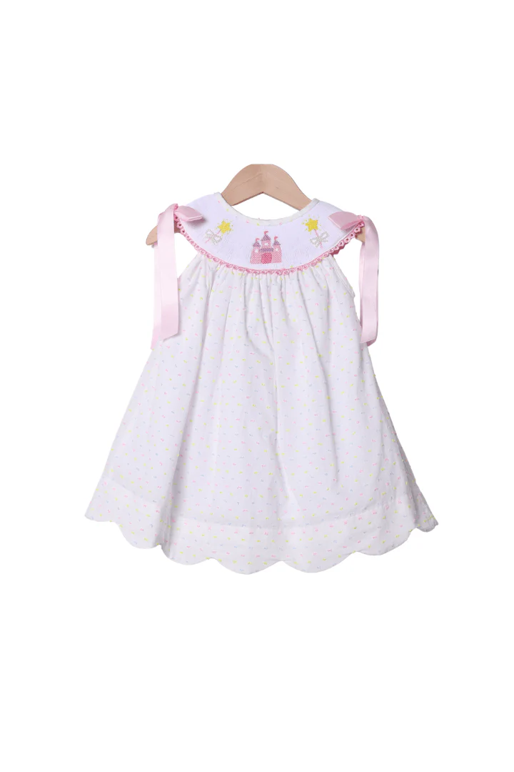 Smocked Colorful Castle Swiss Dot Dress
