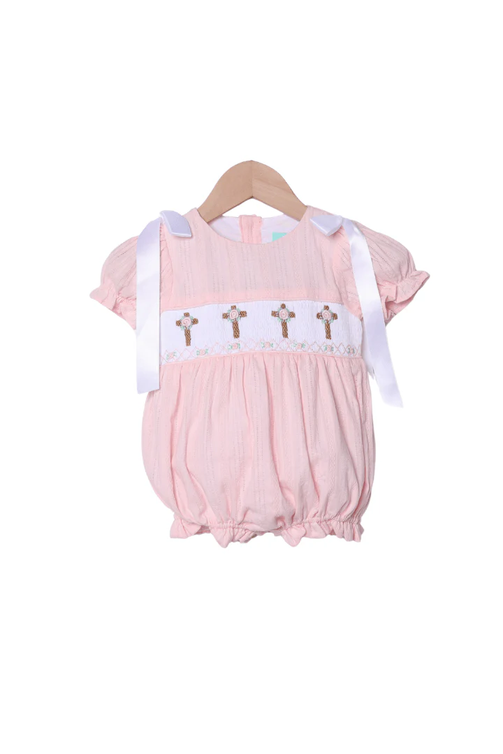 Smocked Pink Linen Cross Bubble