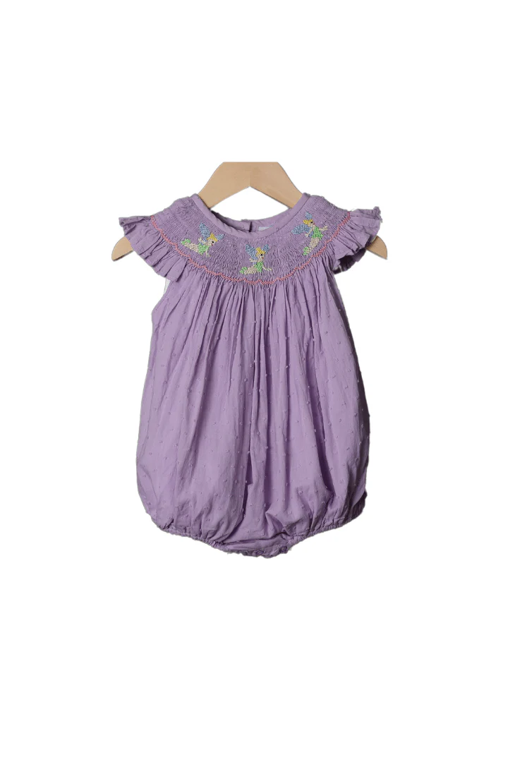Smocked Fairy Lavender Swiss Dot Bubble