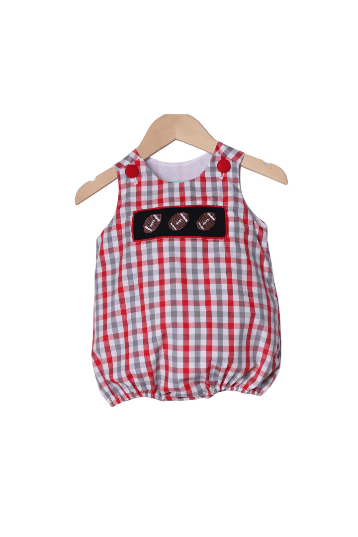 Smocked Football Red and Black Plaid Bubble
