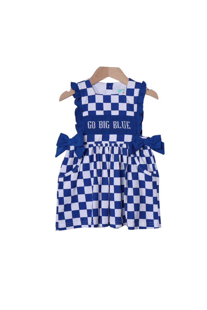 Smocked Go Big Blue Checkered Dress