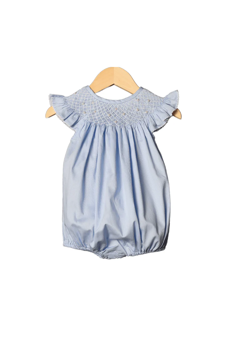 Smocked Heirloom Blue Pique Pearl Bubble