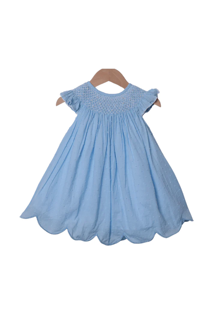 Smocked Heirloom Blue Swiss Dot Pearl Dress