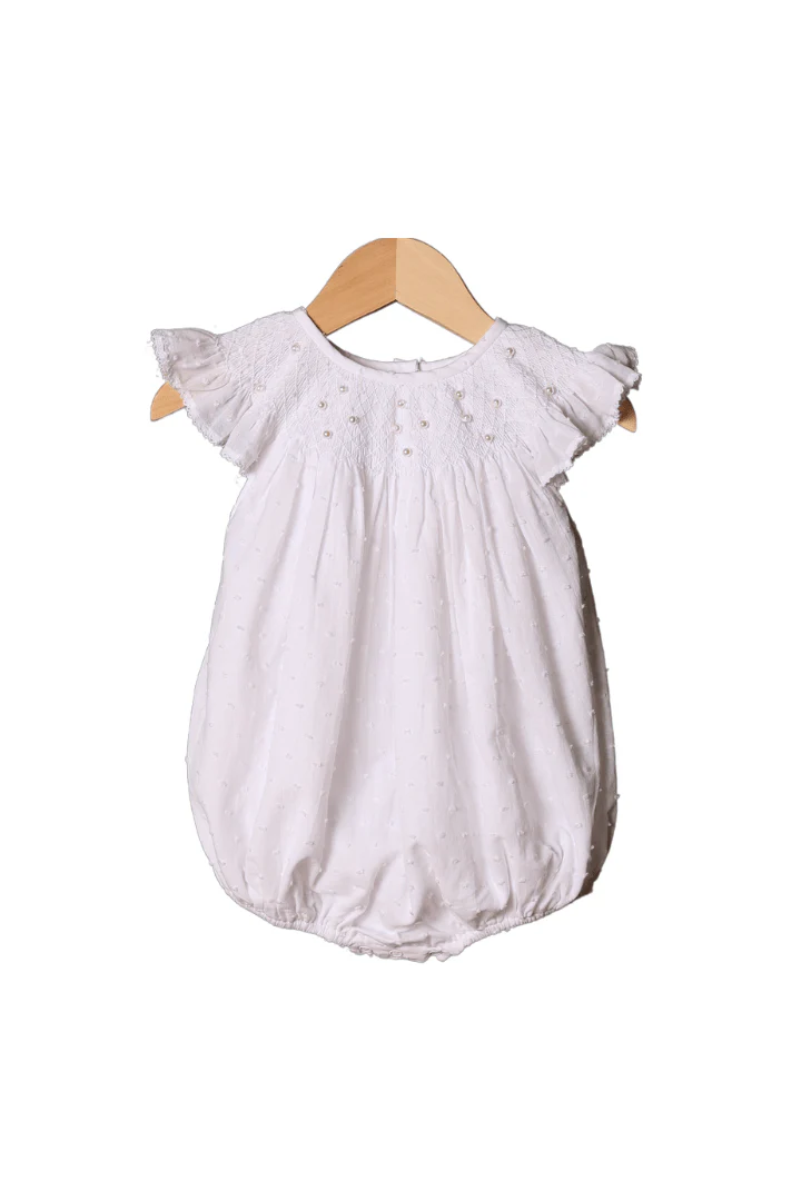 Smocked Heirloom White Swiss Dot Pearl Bubble