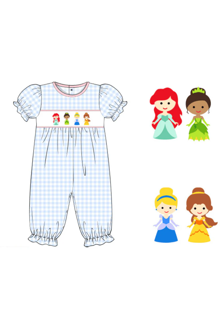 Smocked PrincessBlue Gingham Knit Romper - Image 2