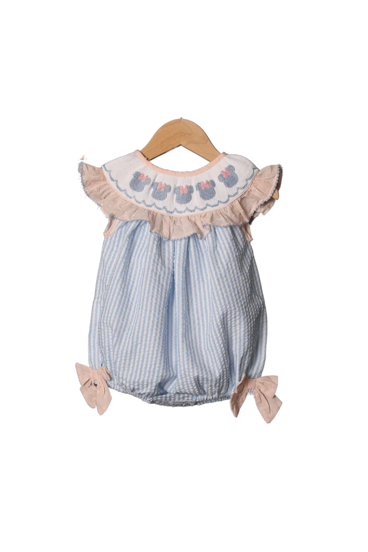 Smocked Mouse Blue Seersucker Bow Bubble