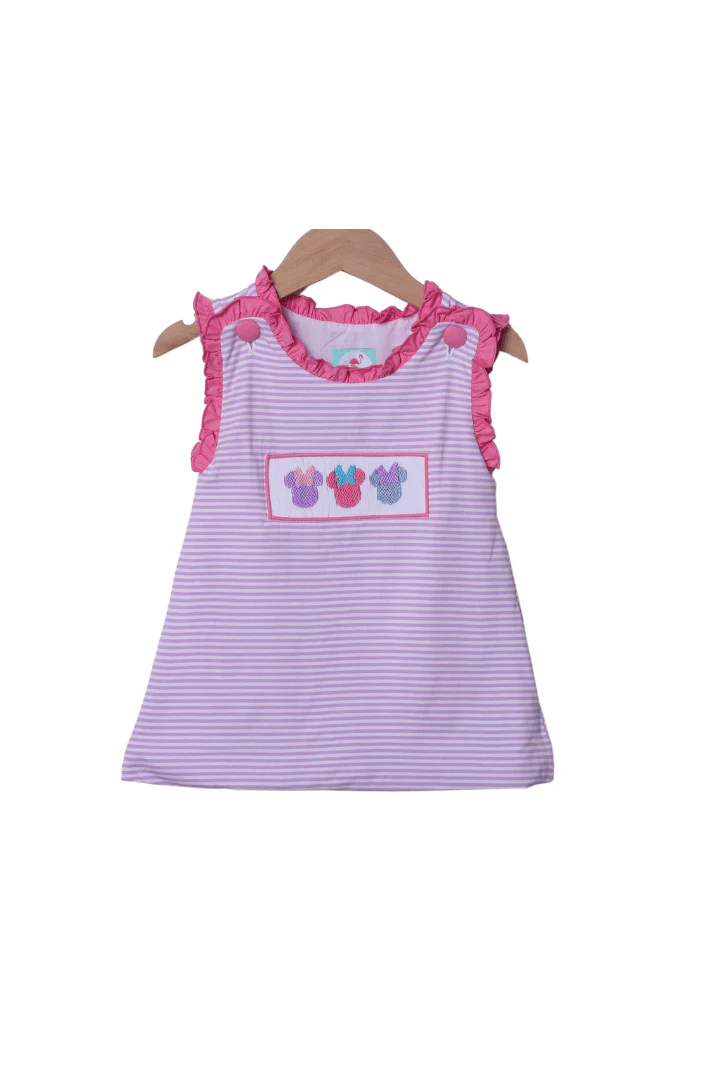 Smocked Mouse Lavender Stripe dress