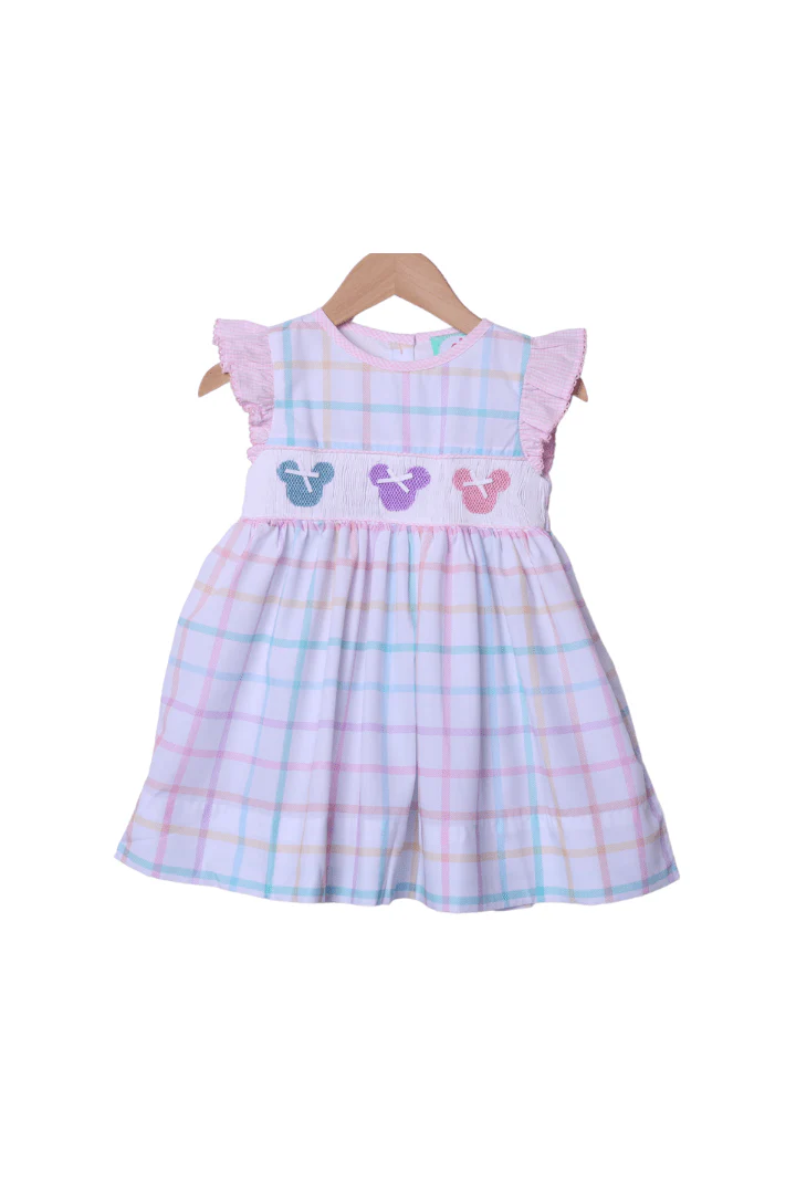 Smocked Mouse Pastel Plaid Dress