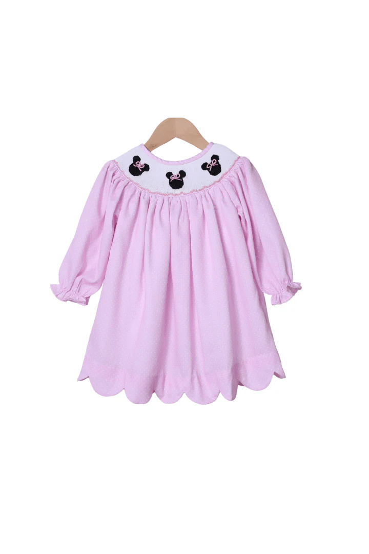 Smocked Mouse Pink Bitty Dot Long Sleeve Dress