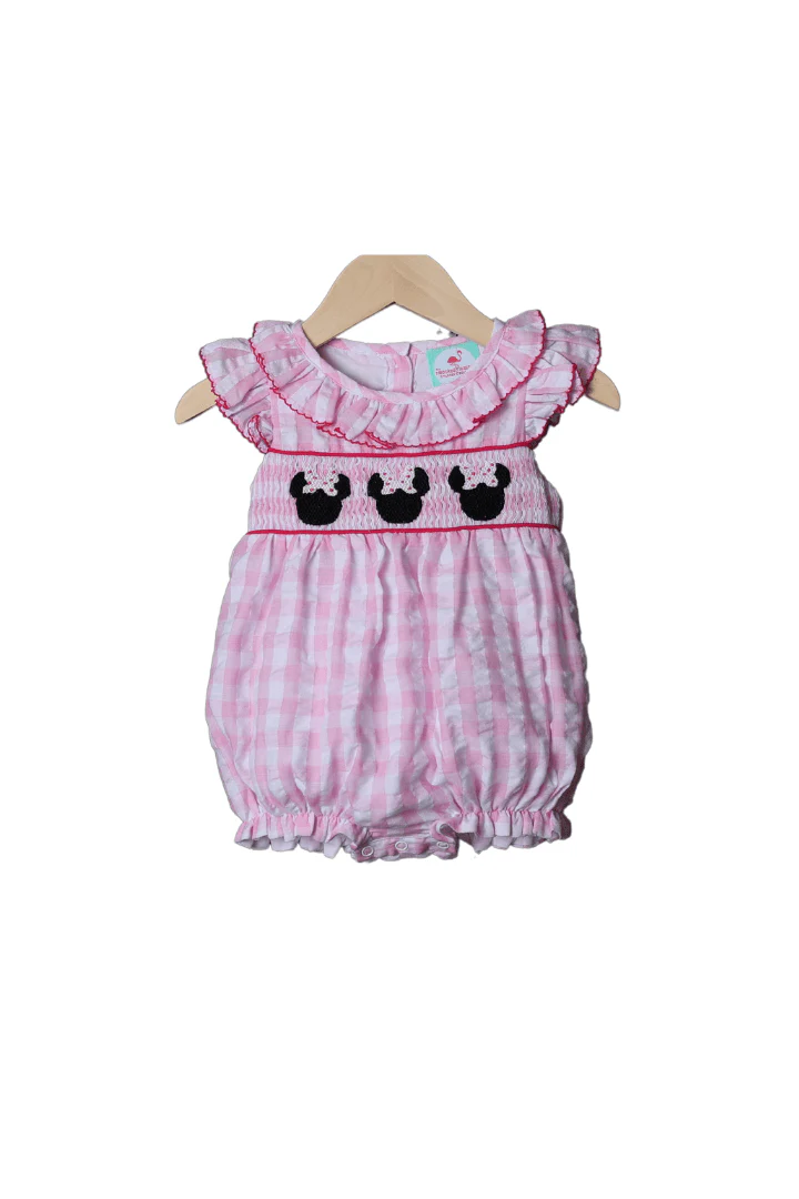 Smocked Mouse Pink Gingham Seersucker Bubble