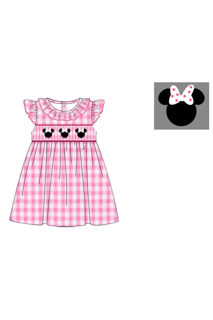 Smocked Mouse Pink Gingham Seersucker Dress - Image 2