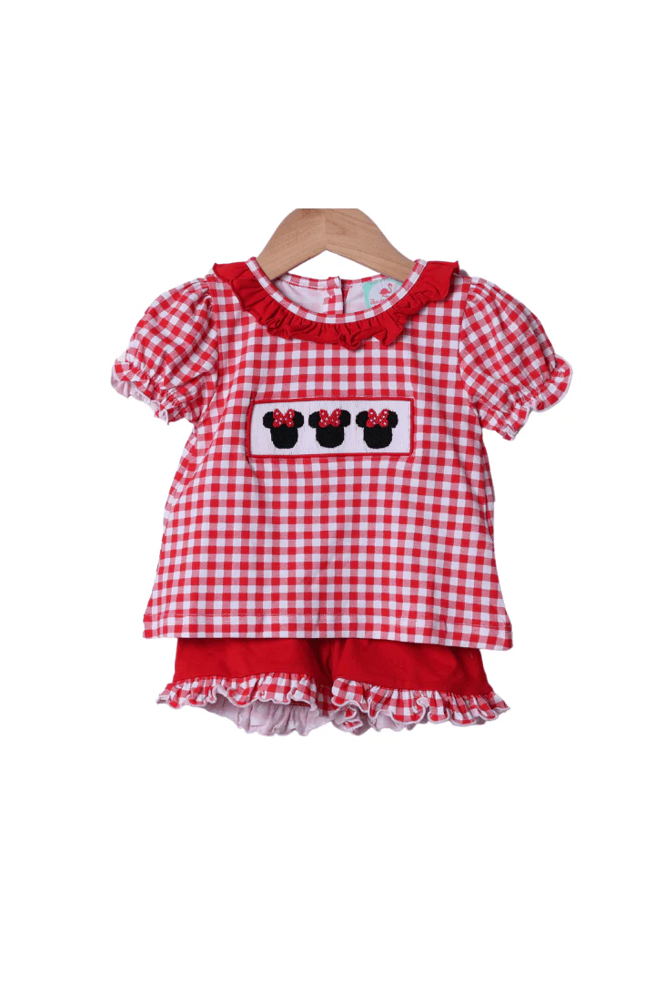 Smocked Red Gingham Mouse Short Set