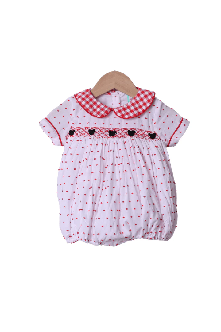 Smocked Mouse Red Gingham Swiss Dot Boys Bubble