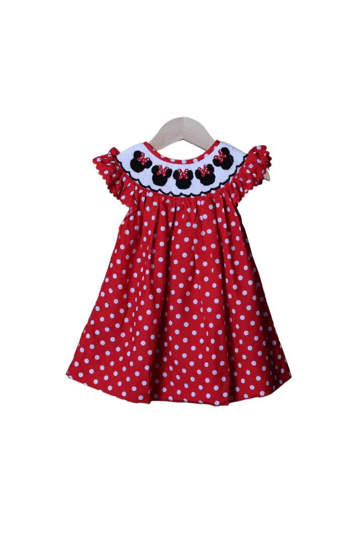 Smocked Mouse Red Polka Dot Dress