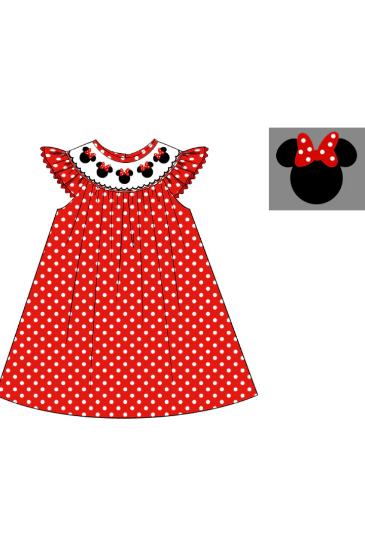 Smocked Mouse Red Polka Dot Dress - Image 2