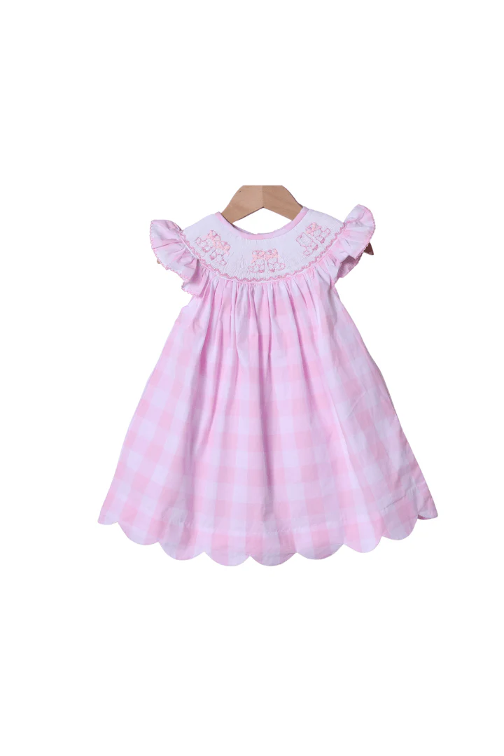 Smocked Pink Gingham Bow Boots Dress
