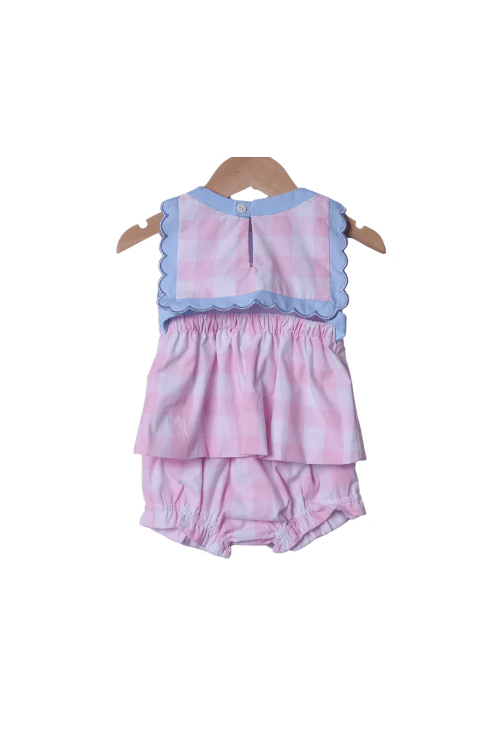Smocked Princess Carriage Pink Gingham Bloomer Set - Image 2