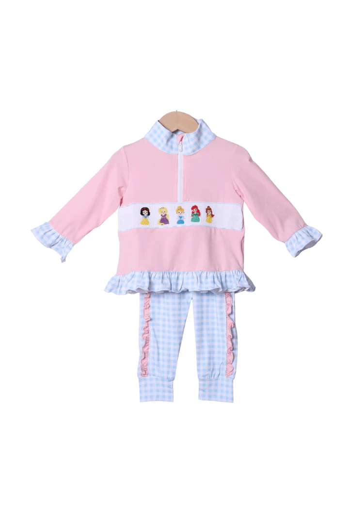 Smocked Princess Pink/Blue Gingham Pant Set