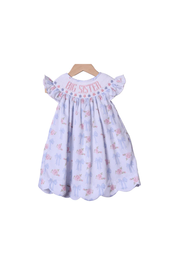 Smocked Rose and Bow Big Sister Dress