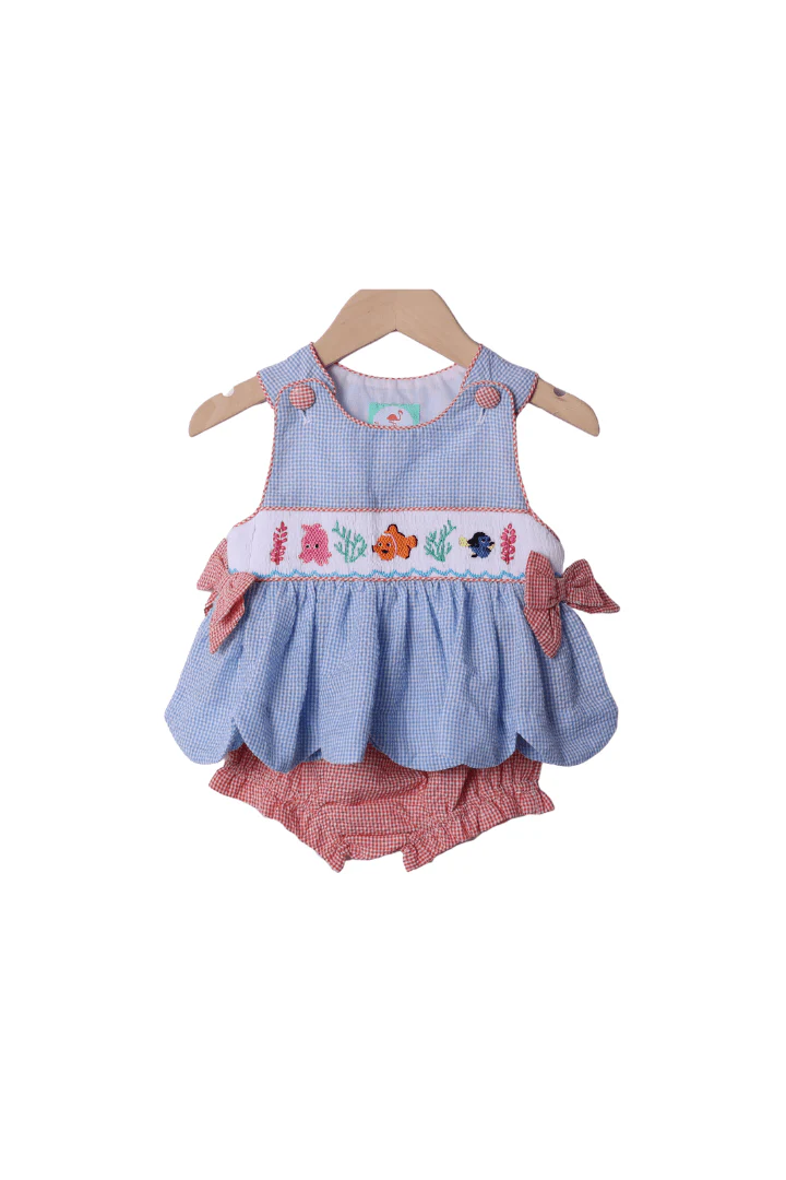 Smocked Sea Friends Seersucker Bloomer Set