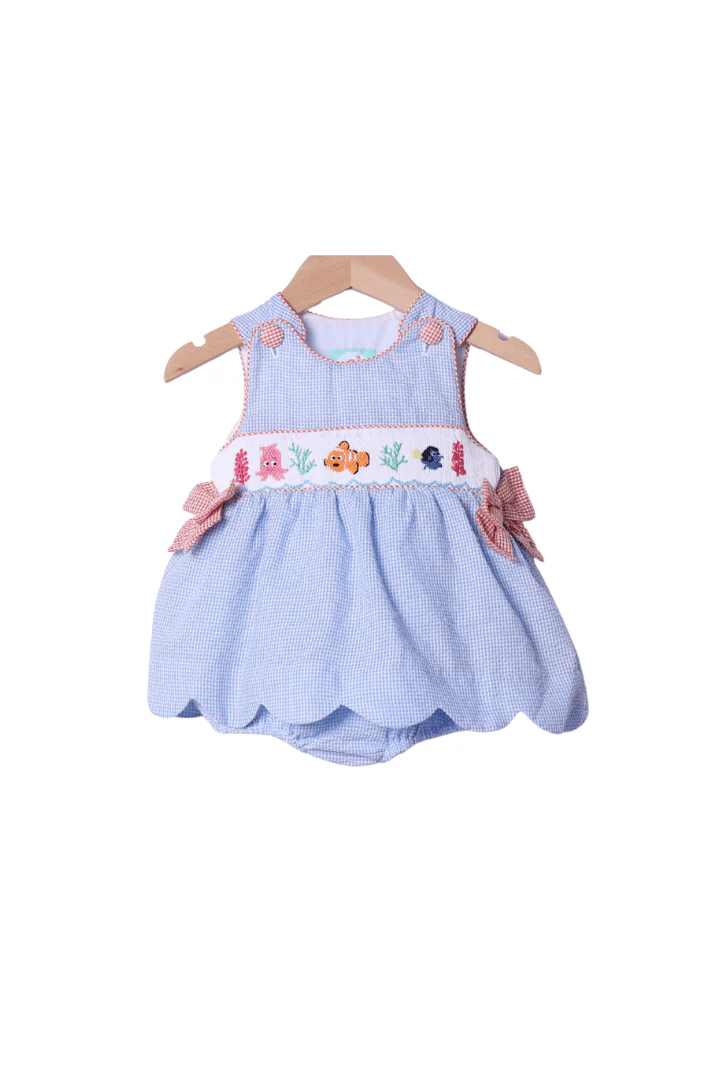 Smocked Sea Friends Seersucker SkirtedBubble